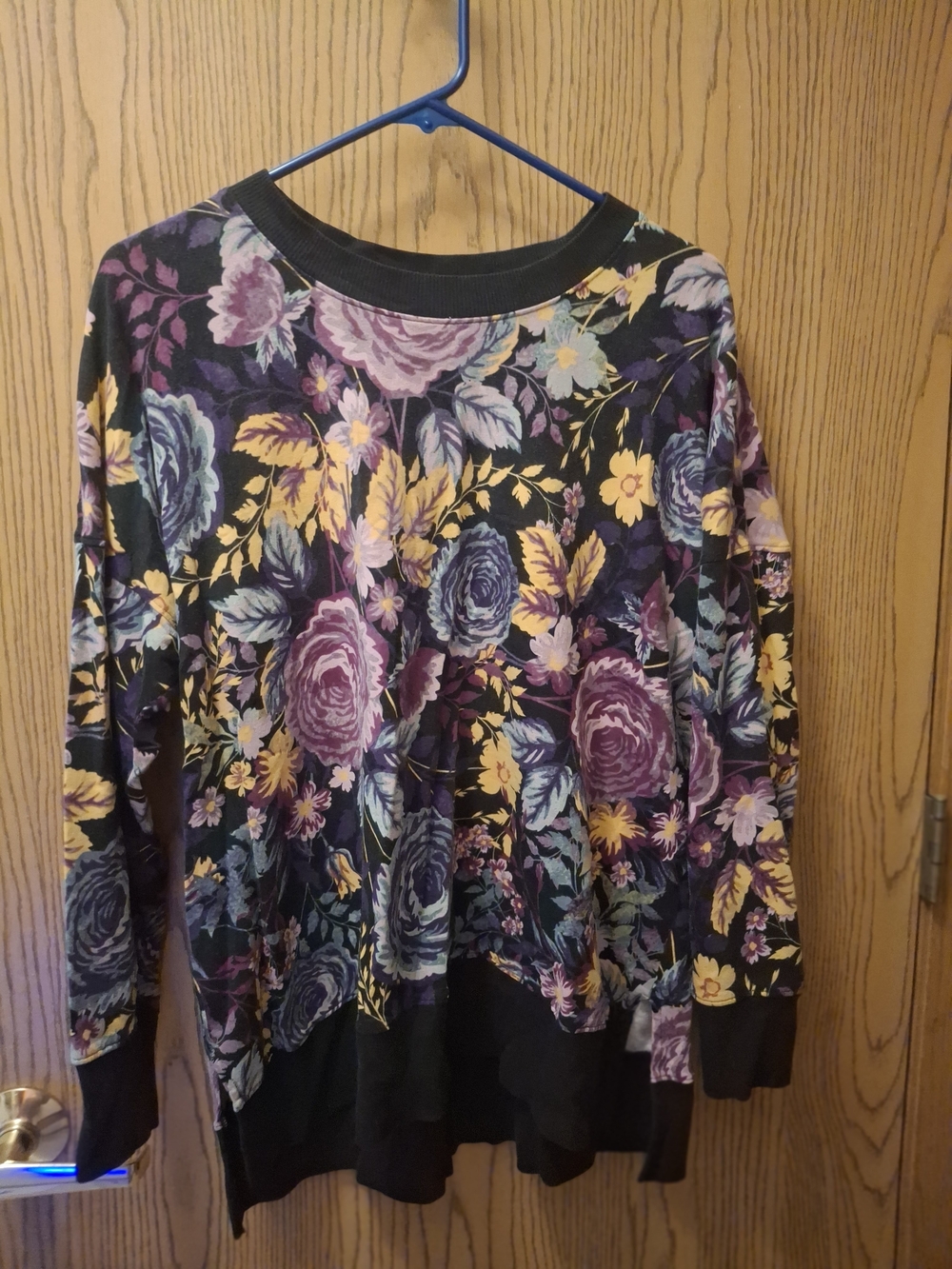 LuLaRoe Floral Crewneck Sweater in Black, Purple & Yellow